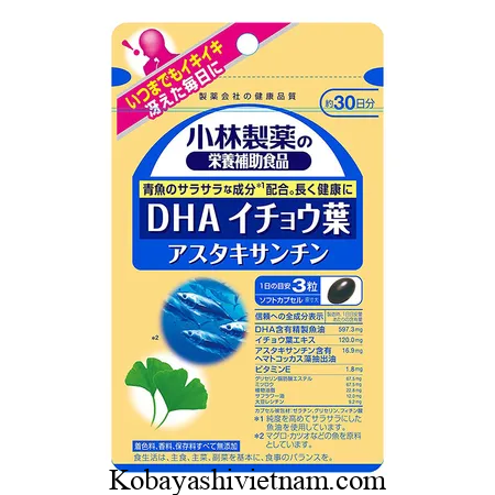 Viên uống Kobayashi DHA Ginkgo biloba astaxanthin của Nhật 90 viên
