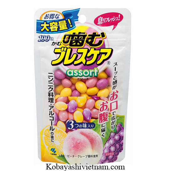 Kẹo nhai thơm miệng Kobayashi breath care chew pouch assortment của Nhật 100 viên